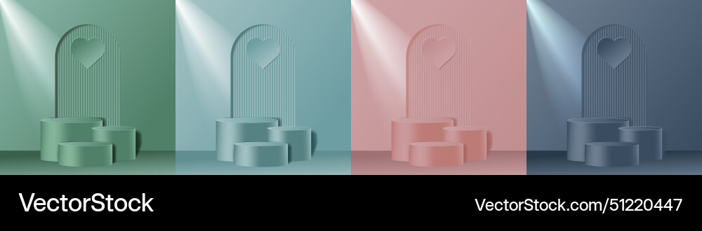 Set of 3d podiums in purple pink blue and green Set of 3d podiums in purple pink blue and green vector image