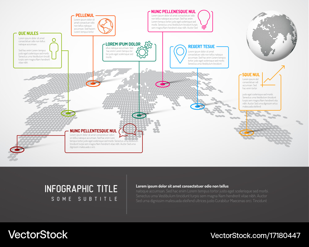 World map with pointer marks and iconsconcept vector image