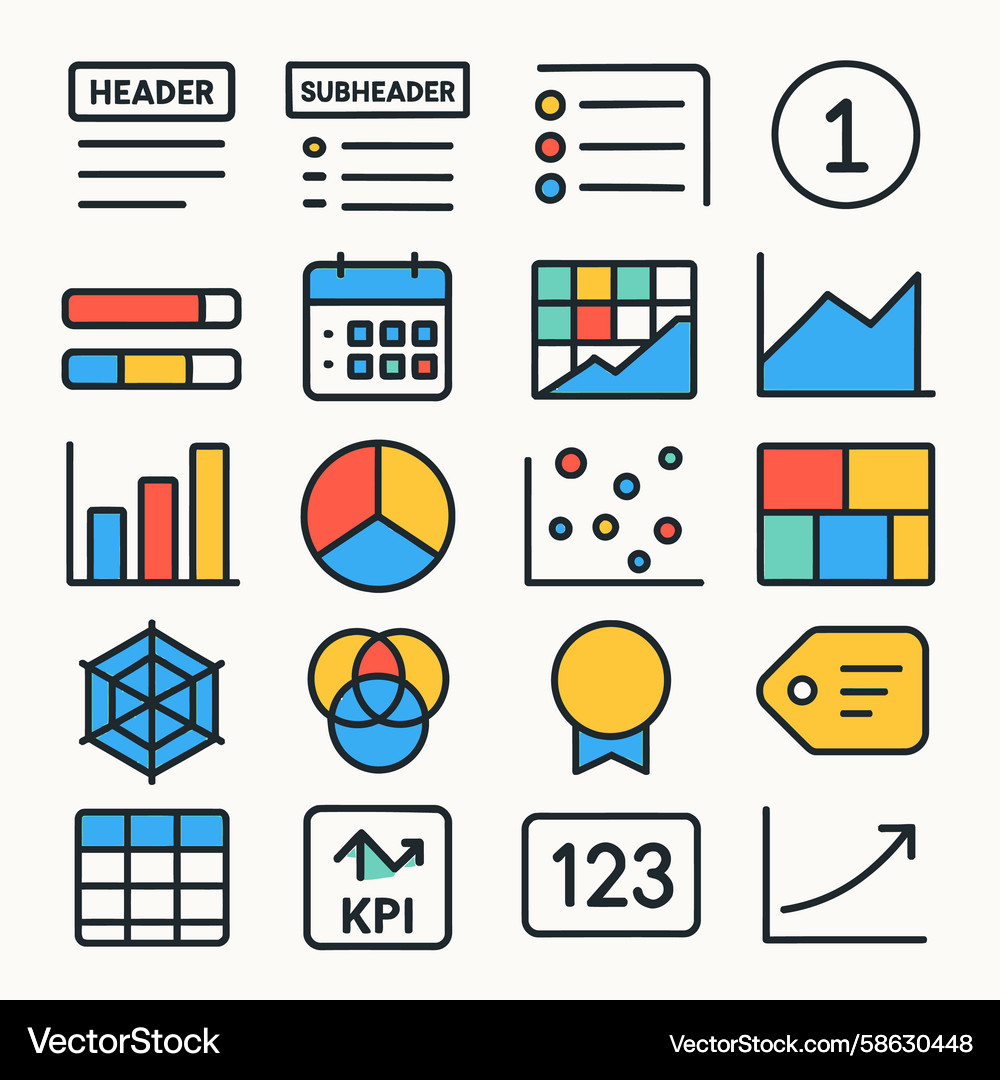 Data Charts & Graphs Icon Set Vector Image