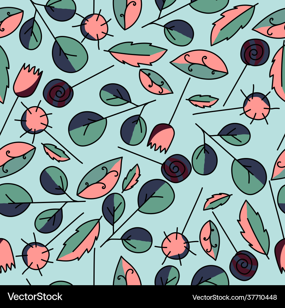 Doodle aeamless pattern with pink and red flowers Doodle aeamless pattern with pink and red flowers vector image