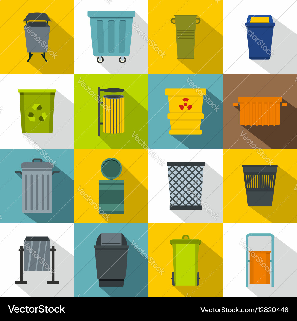 Garbage container icons set flat style vector image