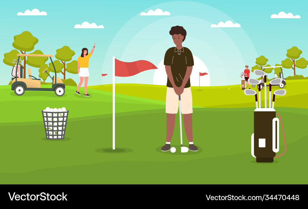 Golf Konzeptjung Mann ist über Ball zu schlagen Golf Konzeptjung Mann ist über Ball zu schlagen vektorbild
