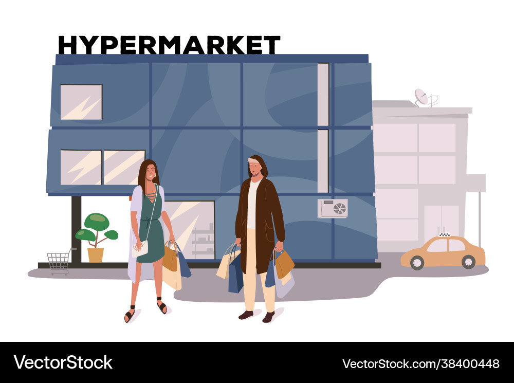 Hypermarket store building web concept Hypermarket store building web concept vector image