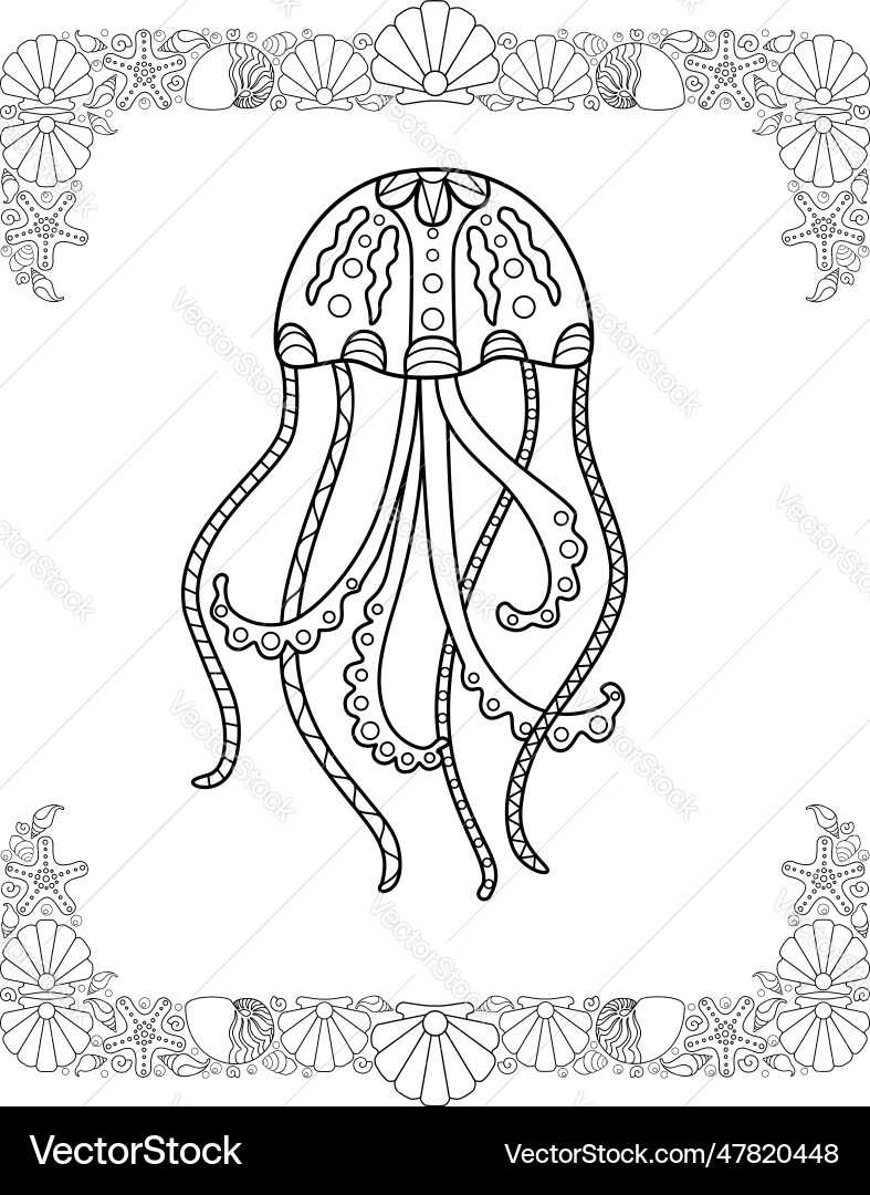 Jellyfish with shell borders Vector Image
