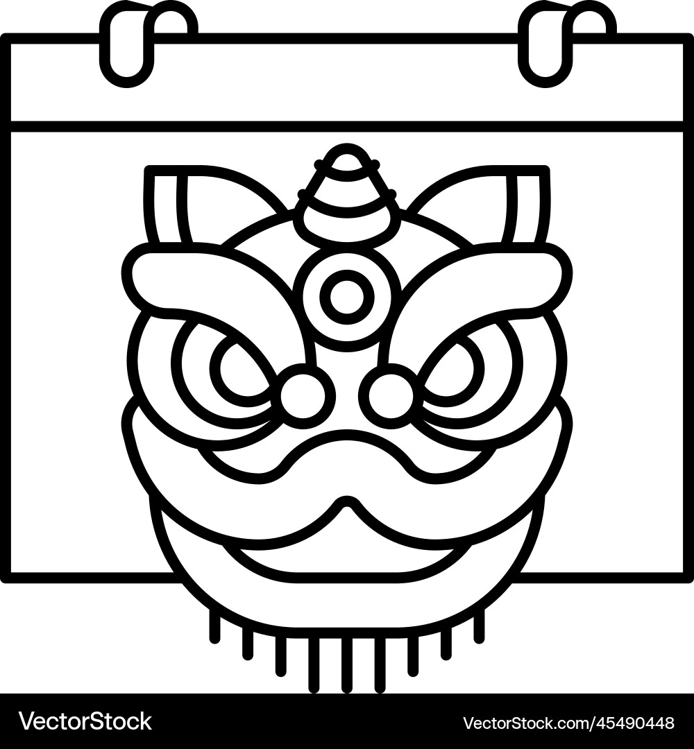 Lion dance head on calendar icon Royalty Free Vector Image