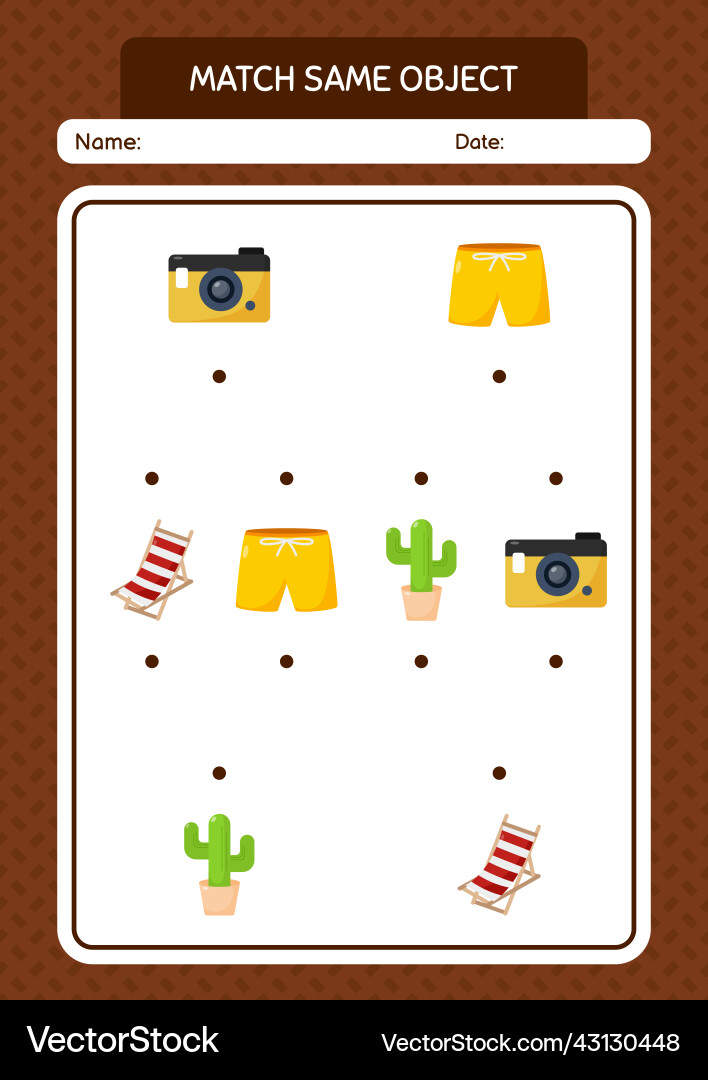Match with same object game summer icon worksheet vector image