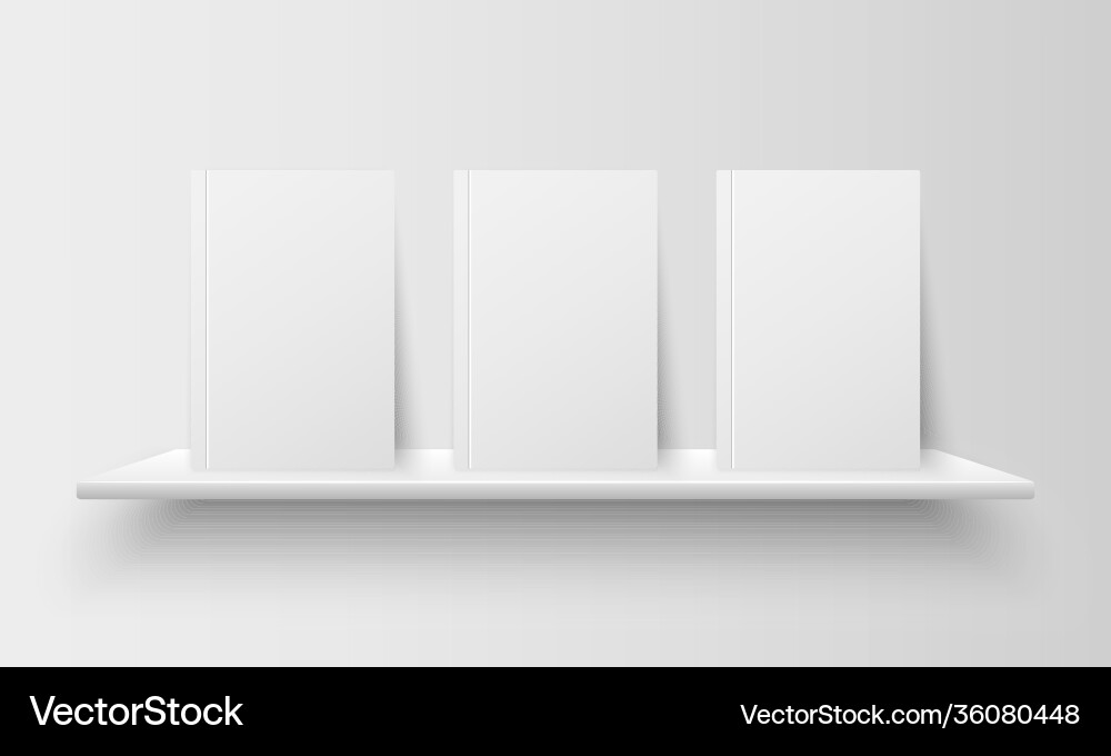 Realistic book with empty blank cover on bookshelf Realistic book with empty blank cover on bookshelf vector image