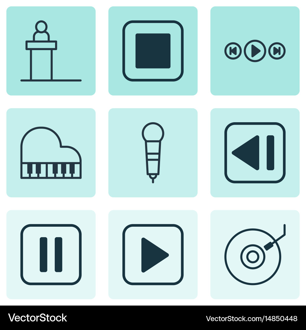 Set of 9 multimedia icons includes stop button vector image