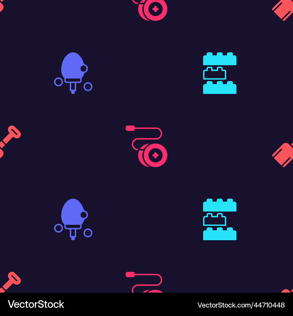 Set toy building block bricks racket yoyo Set toy building block bricks racket yoyo vector image