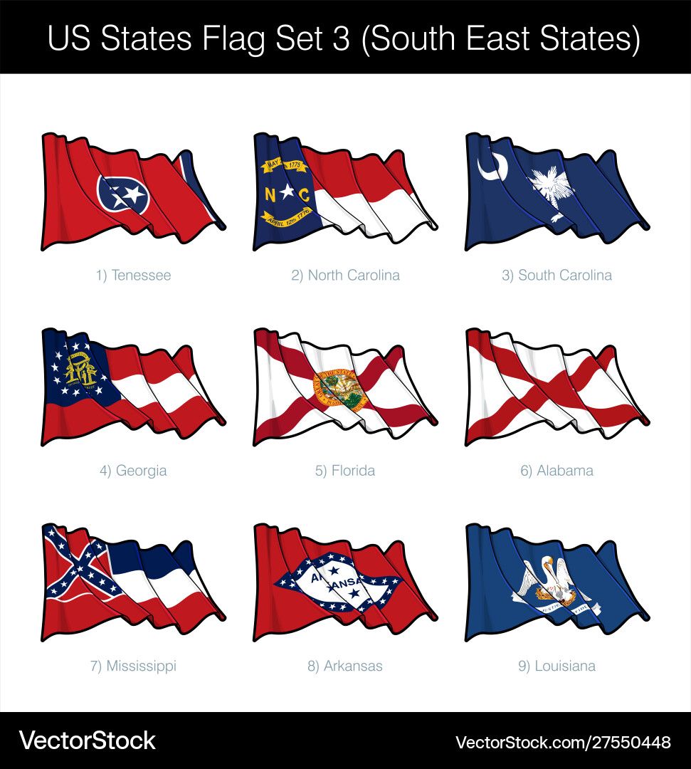 South East US State Flags vector image