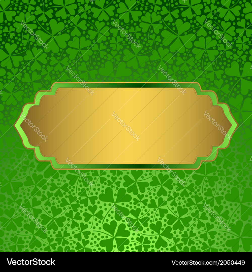 Clover background with empty golden label vector image