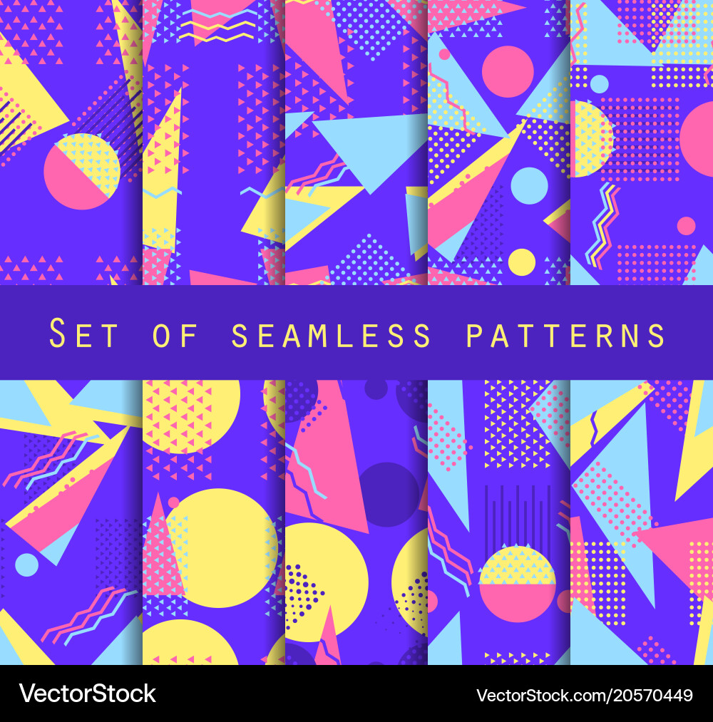 Memphis seamless pattern set geometric elements vector image