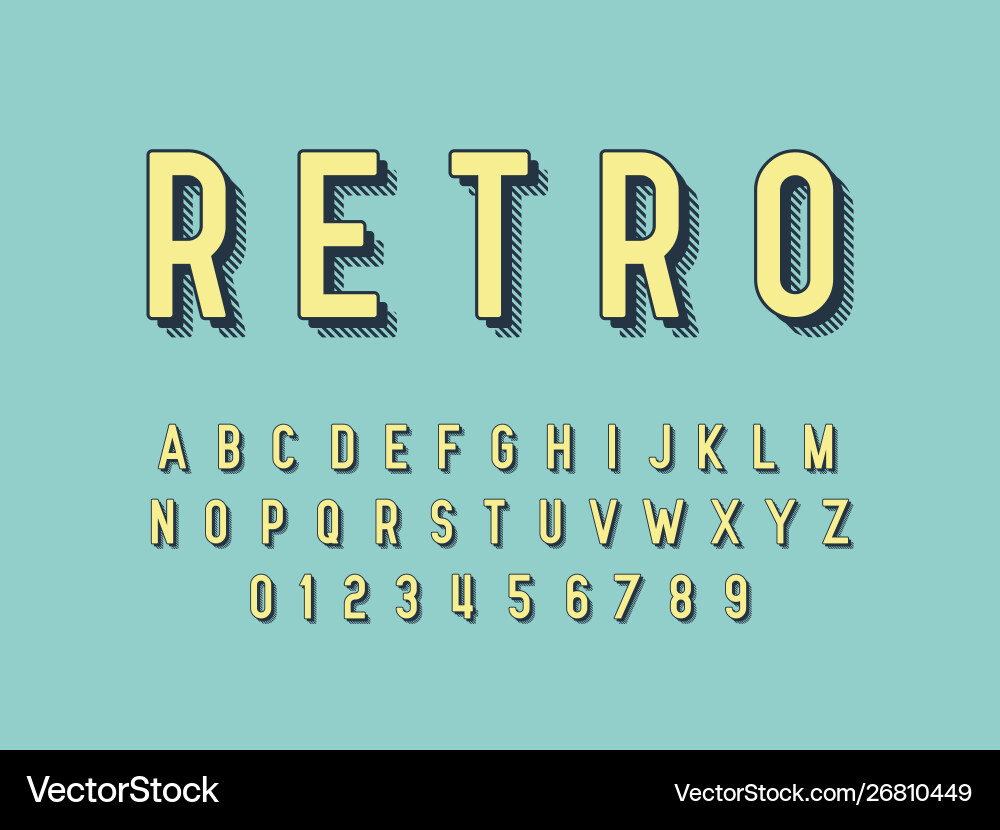 Retro font and alphabet stock Vector Image