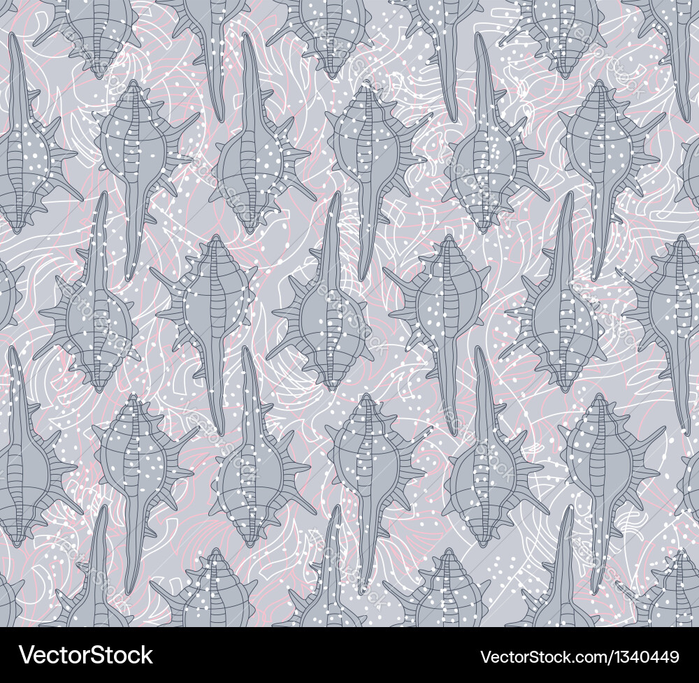 Seamless pattern with seashells on a gray vector image