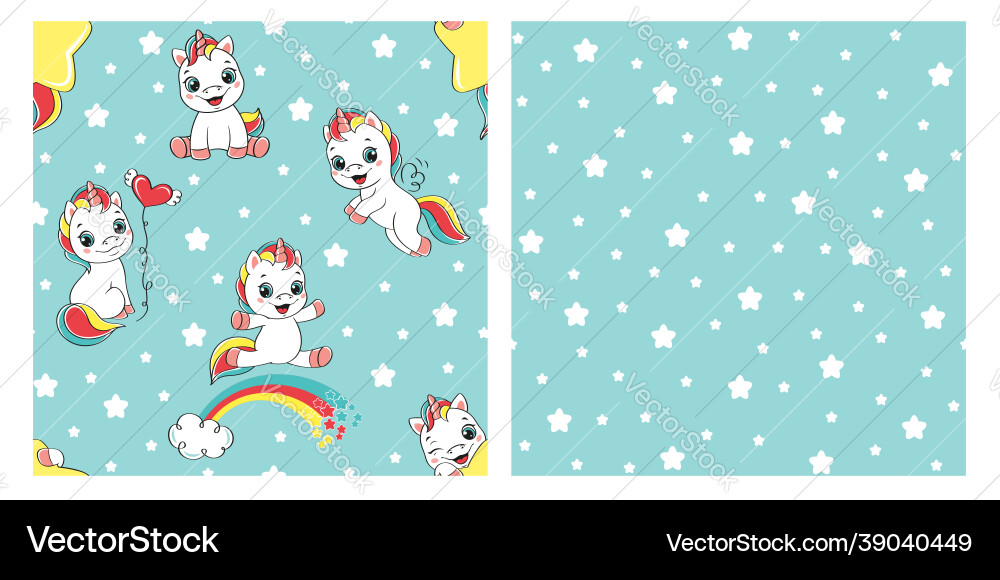 Set seamless pattern with happy unicorns Vector Image