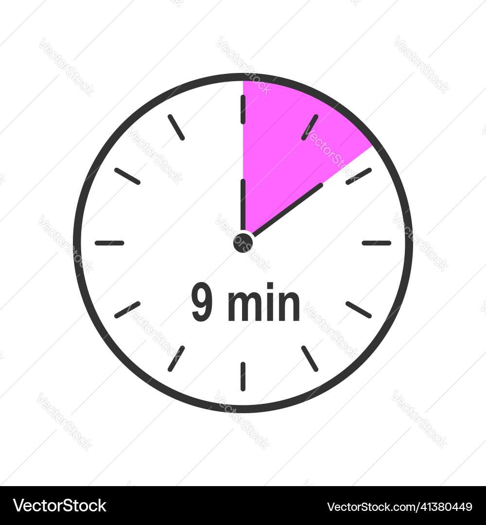 Timer icon with 9 minute time interval countdown vector image
