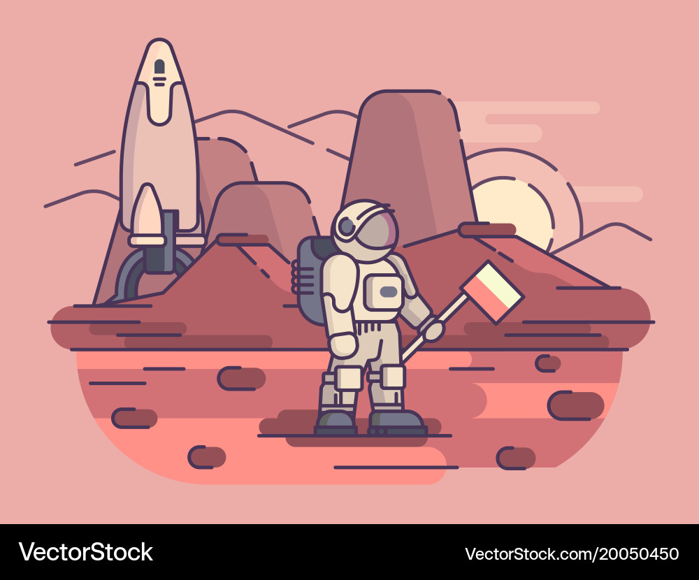 Astronaut on Alien Planet with Flag vector image