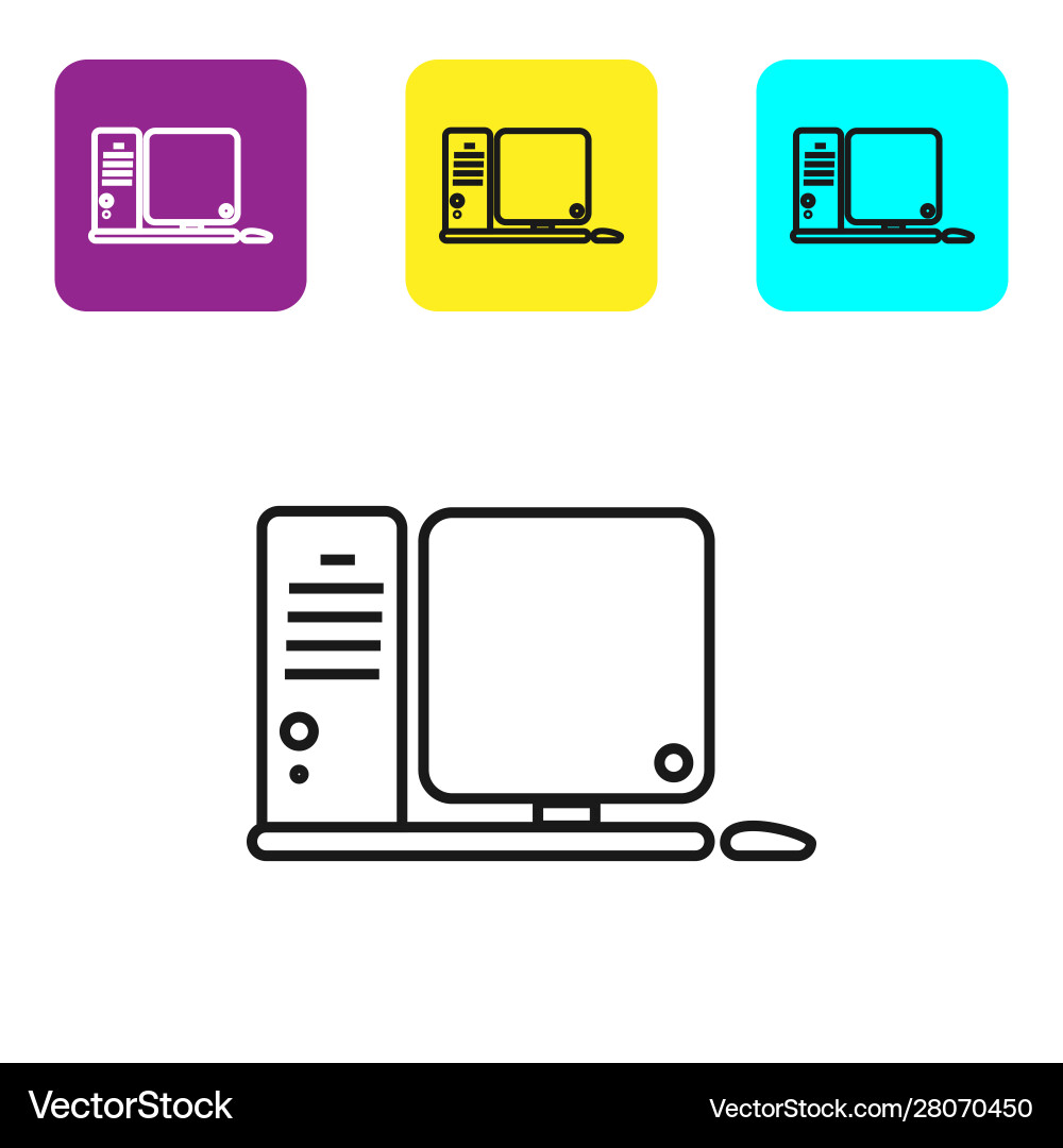 Black line computer monitor with keyboard Vector Image