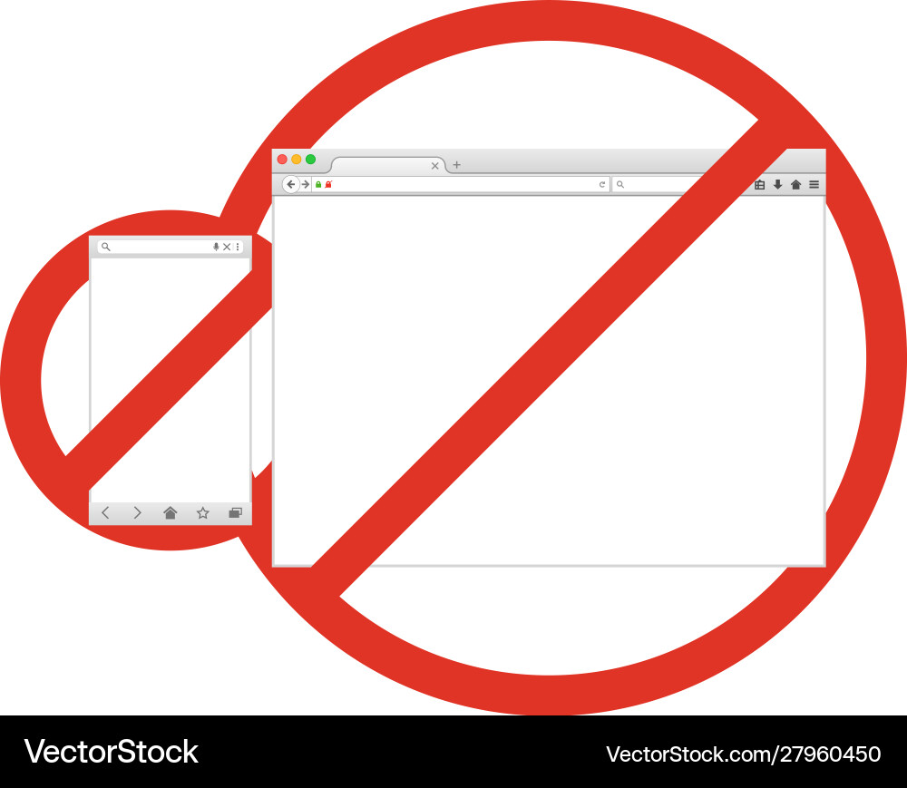 Mobile and desktop browser windows in prohibition Mobile and desktop browser windows in prohibition vector image
