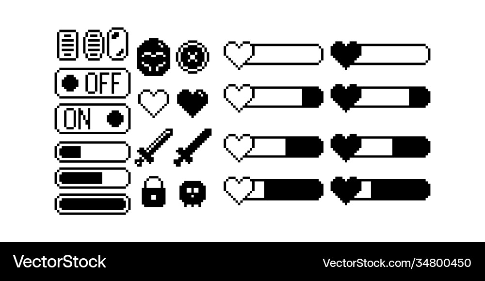 Set 8-bit pixel graphics icons isolated Vector Image