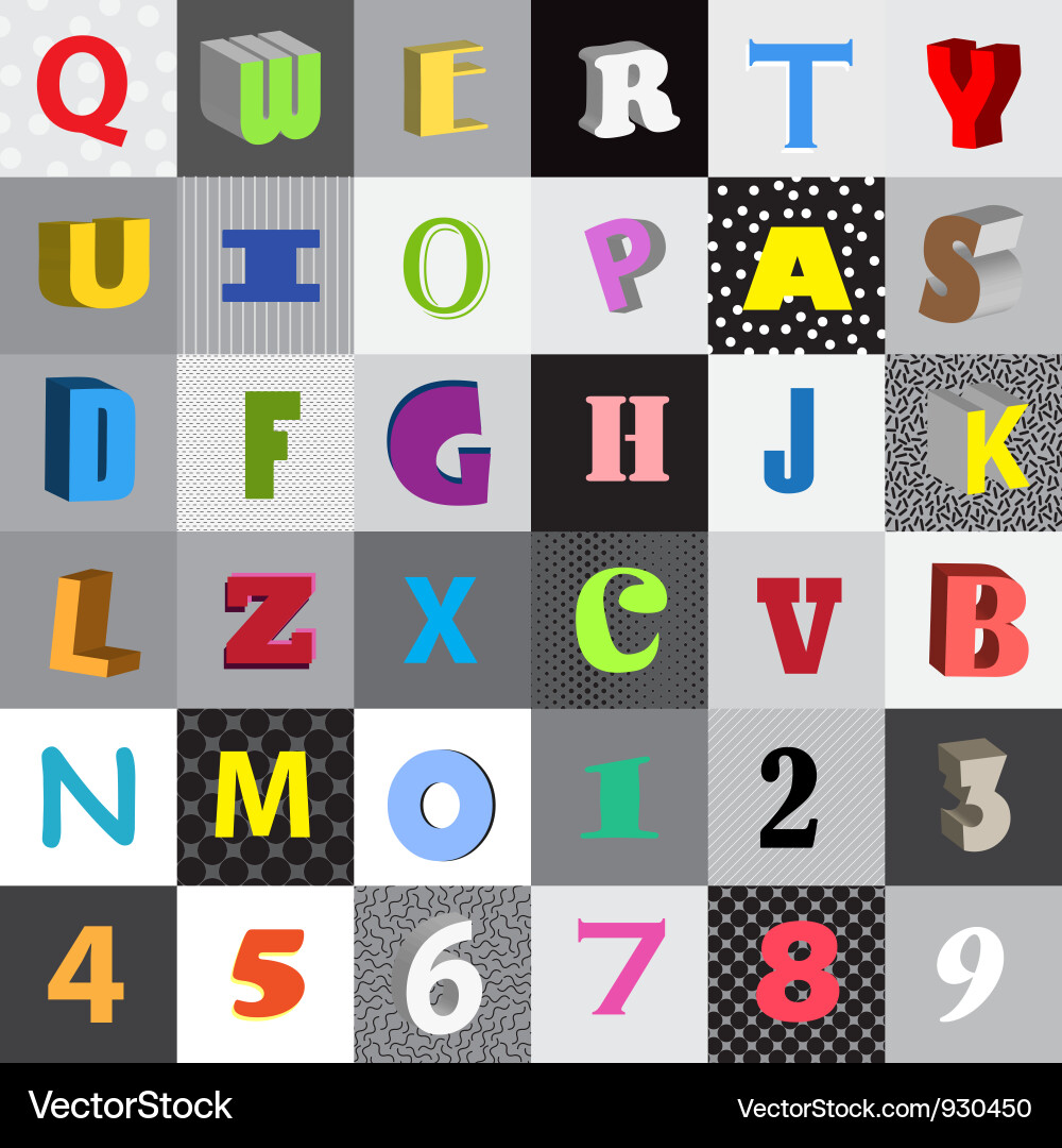 Set of letters in color squares Vector Image