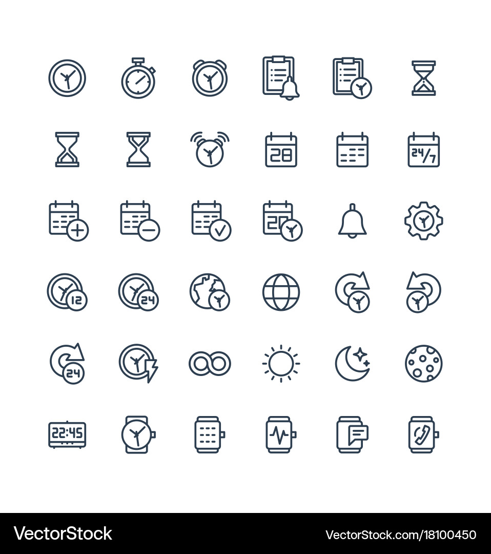 Thin line icons set with date and time Vector Image