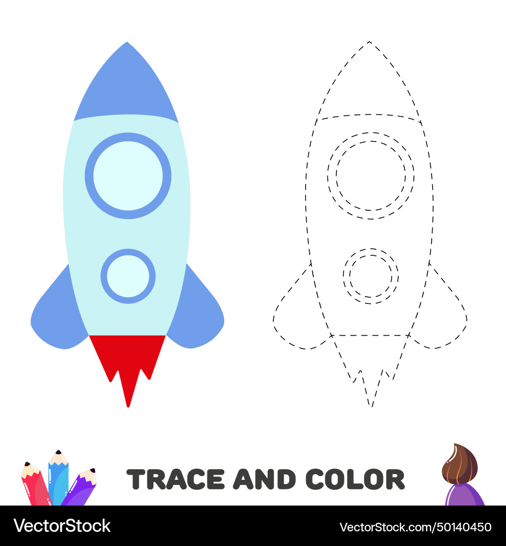 Trace and color the rocket handwriting practice Trace and color the rocket handwriting practice Vector Image
