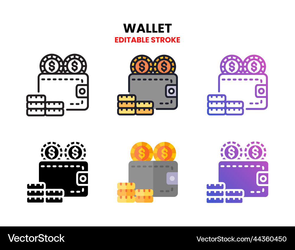 Wallet icon set with different styles Wallet icon set with different styles vector image