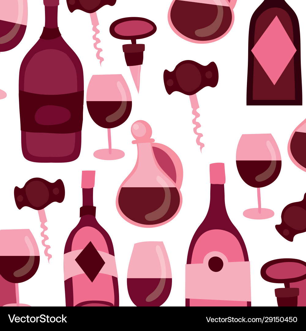 Wine bottles and cups with corkscrew pattern Wine bottles and cups with corkscrew pattern vector image