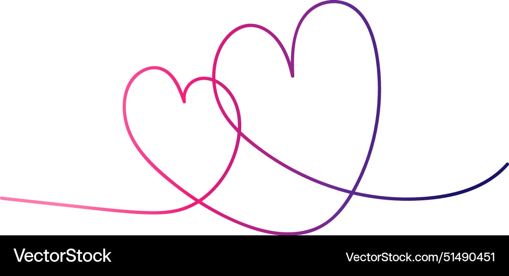 Continuous linear color drawing of two hearts Continuous linear color drawing of two hearts vector image