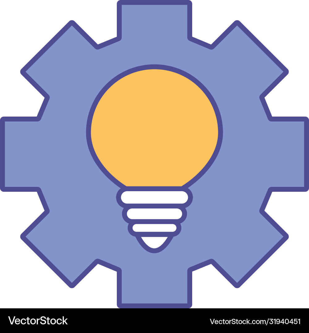 Gear with light bulb line and fill style icon Vector Image