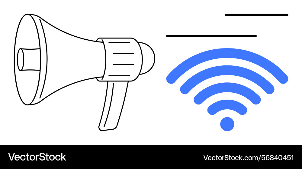 Megaphone next to wireless signal representing Megaphone next to wireless signal representing Vector Image