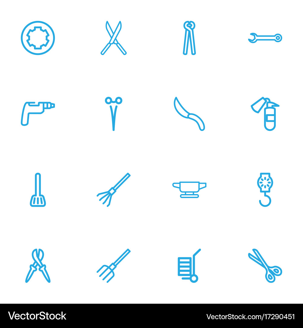 Set of 16 editable tools outline icons includes Vector Image