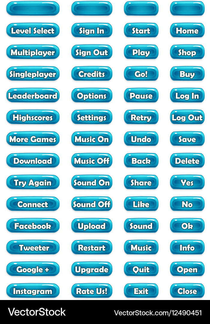 Set of text game buttons in cartoon style vector image