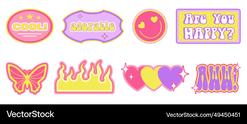Valentines day sticker pack in y2k retro style Valentines day sticker pack in y2k retro style vector image