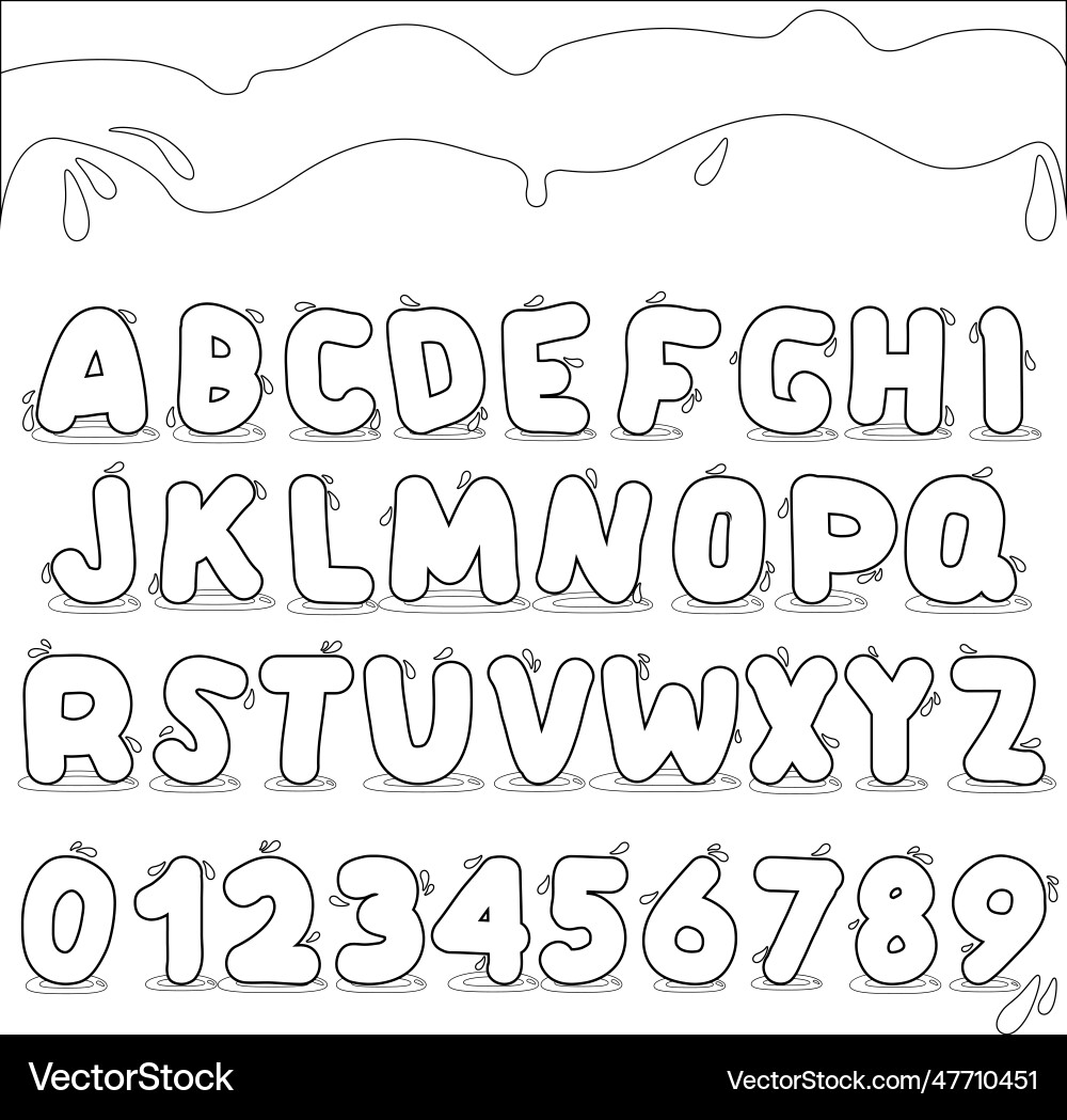 Water font with liquid letters and numbers Vector Image