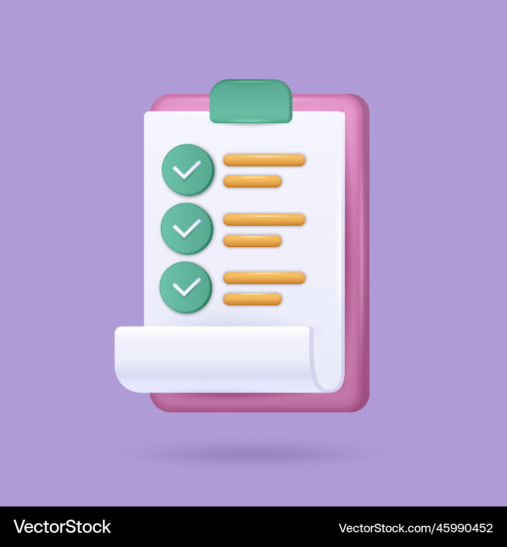 3d check list icon survey form document report 3d check list icon survey form document report vector image