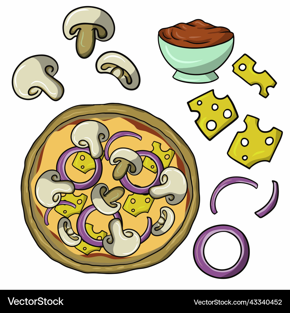 A set of icons for creating pizza with mushrooms Vector Image