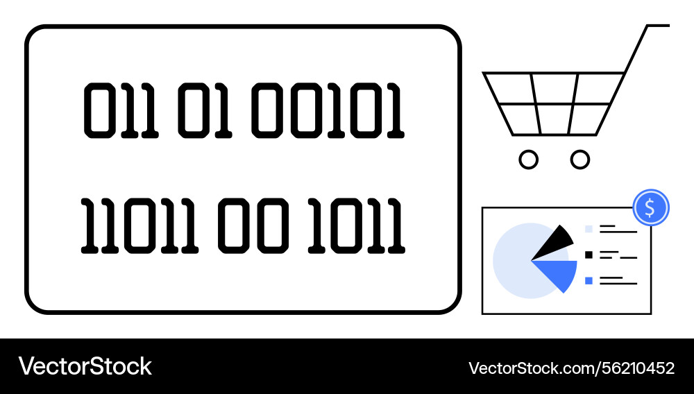 Binary code shopping cart and analytics Binary code shopping cart and analytics vector image
