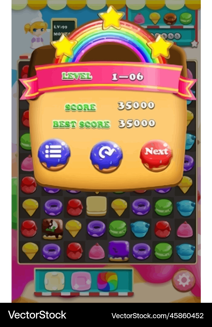Complete set of level button game ui pop-up icon vector image