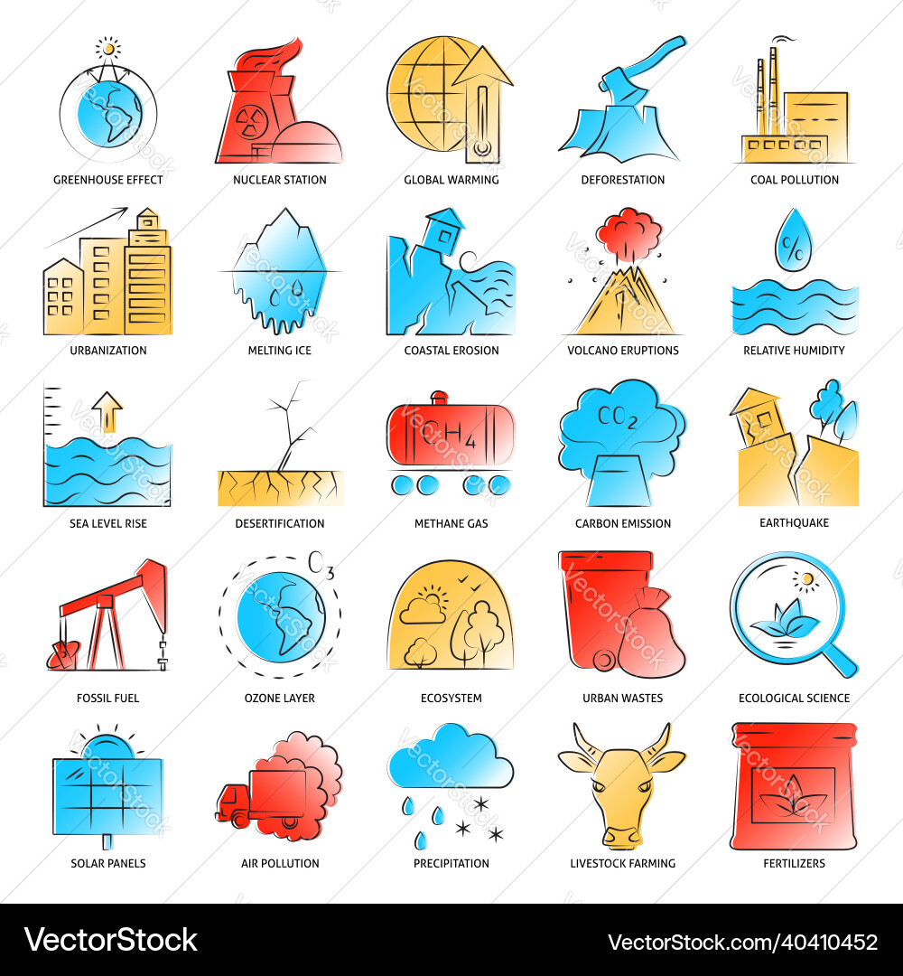Ecology problems icon set in line style Ecology problems icon set in line style vector image