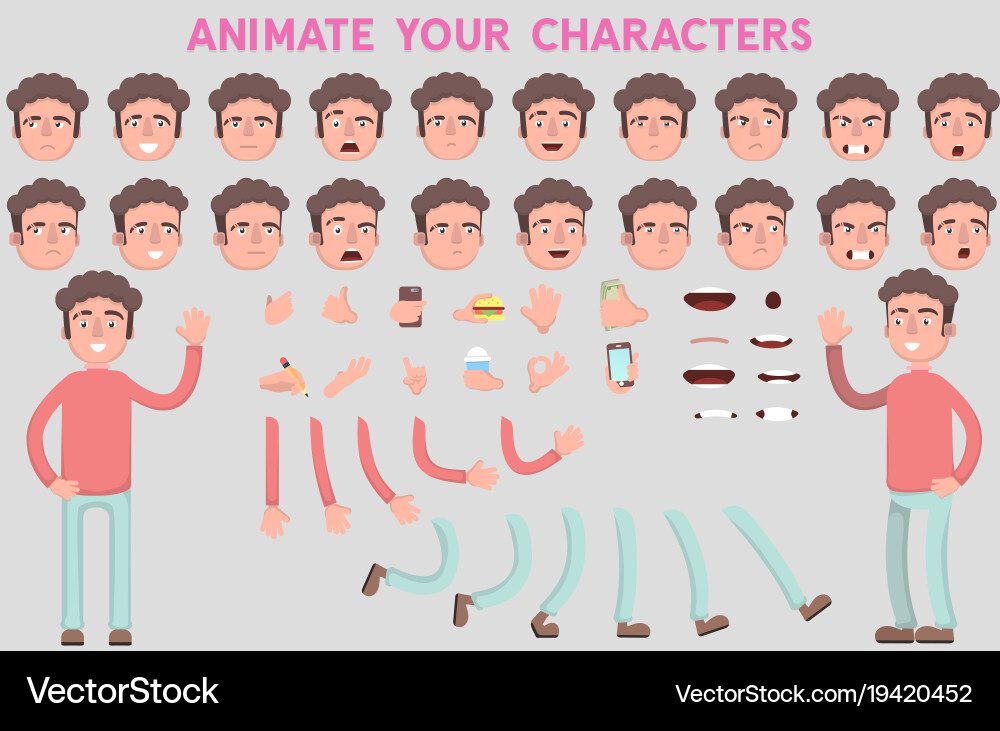 Flat Character Set - Diverse Expressions vector image