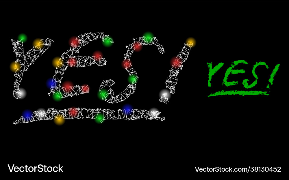 Mesh yes text glare icon with multi colored flash Vector Image