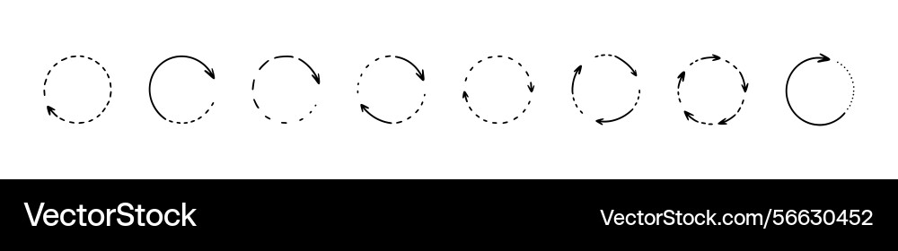 Set of dotted line thin round curve arrows Set of dotted line thin round curve arrows vector image