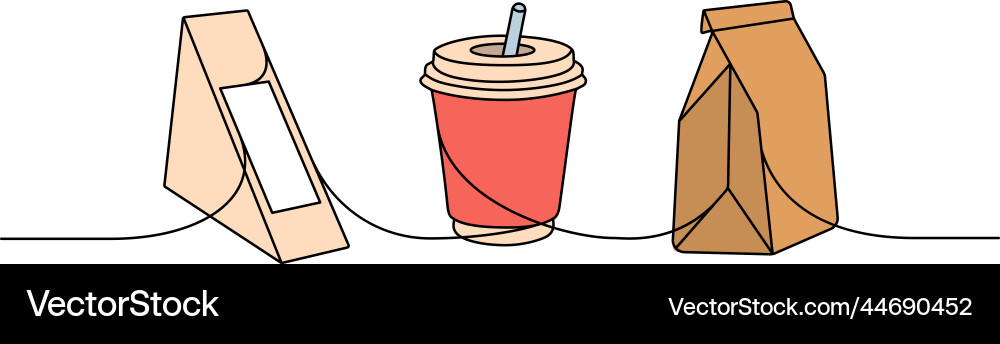 Set of to go containers one line colored Vector Image