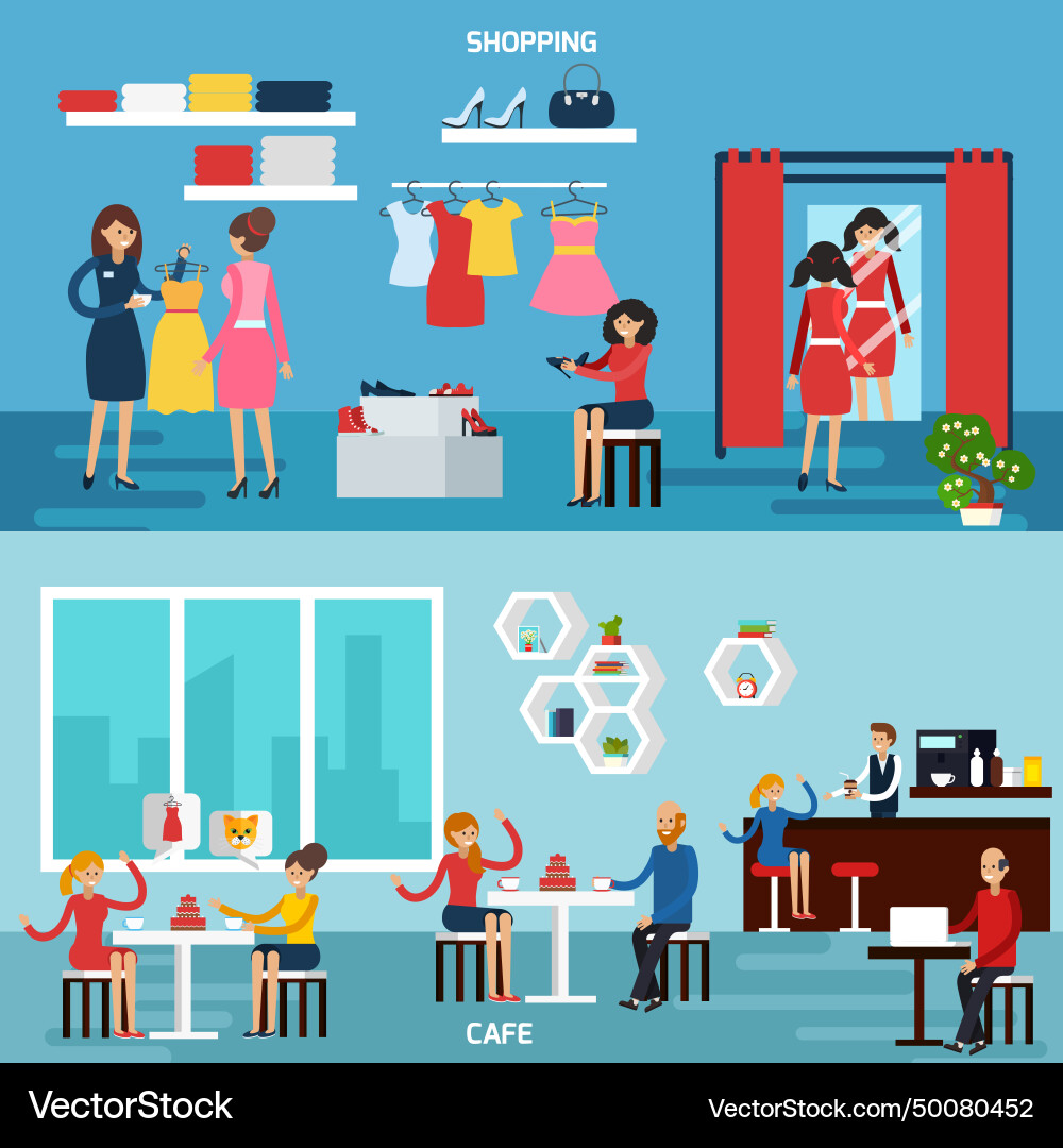 Shopping and cafe banners set Shopping and cafe banners set vector image