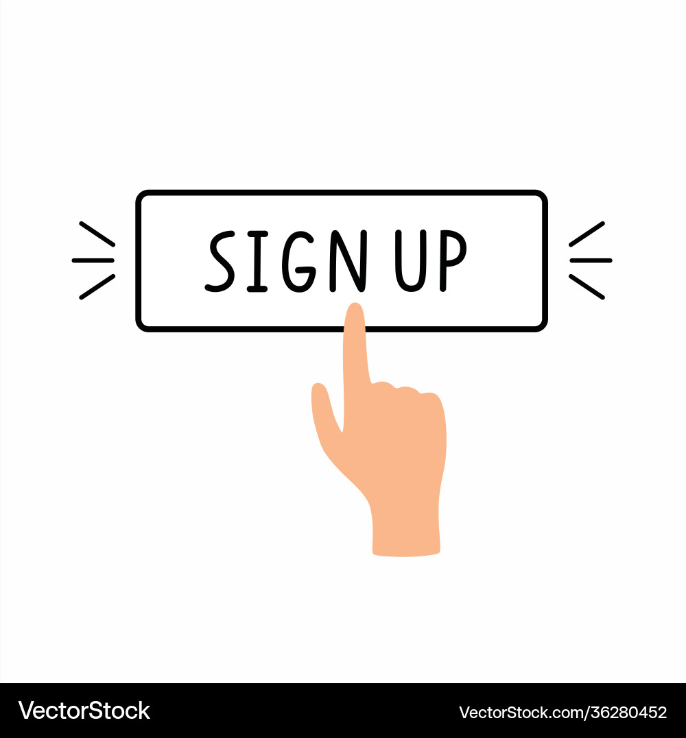 Sign Up Button with Hand Index Finger Vector Image