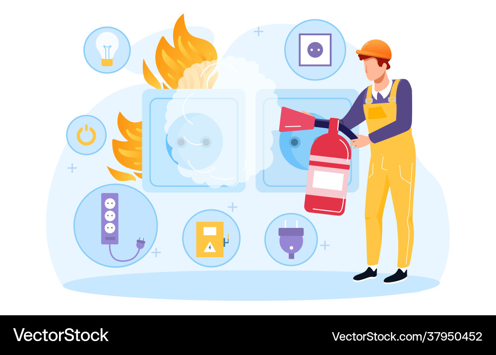 Socket and plug on fire from overload vector image