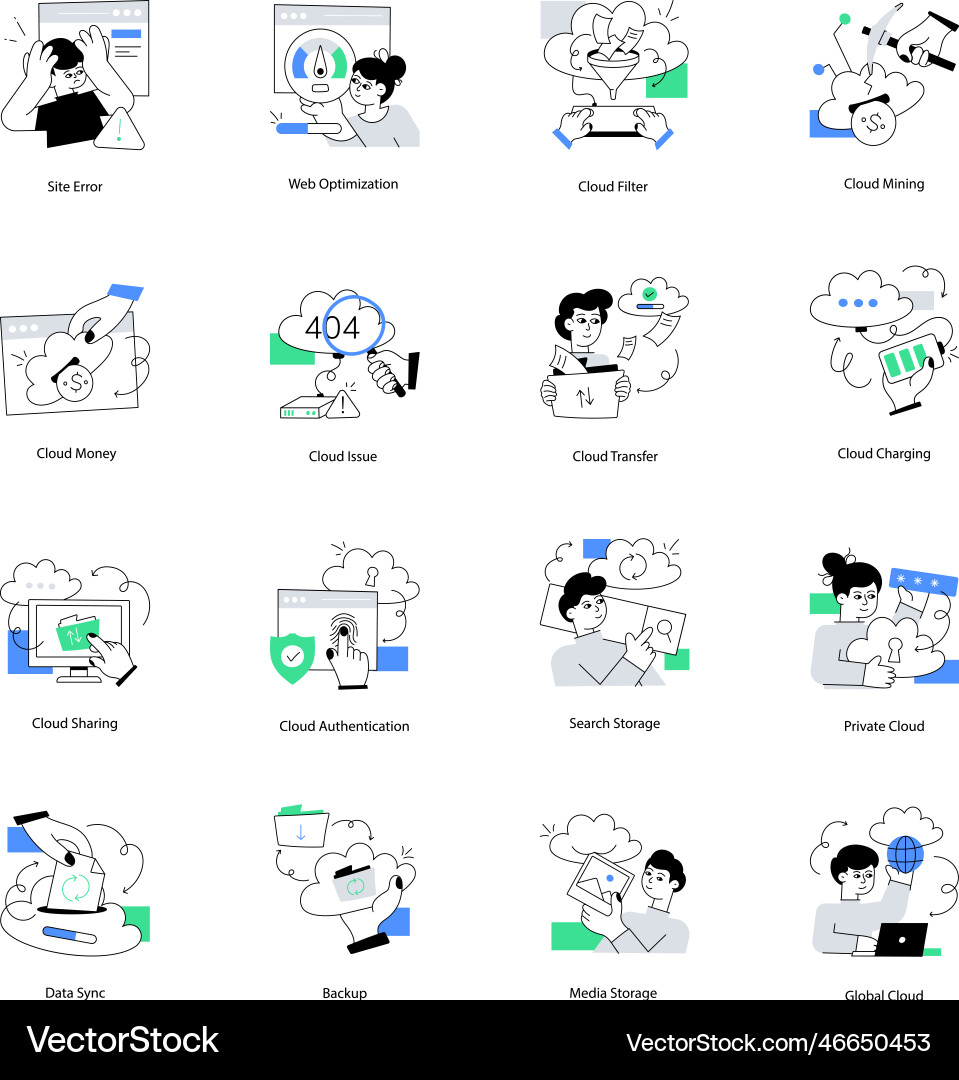 A catchy collection of cloud computing flat illust Vector Image