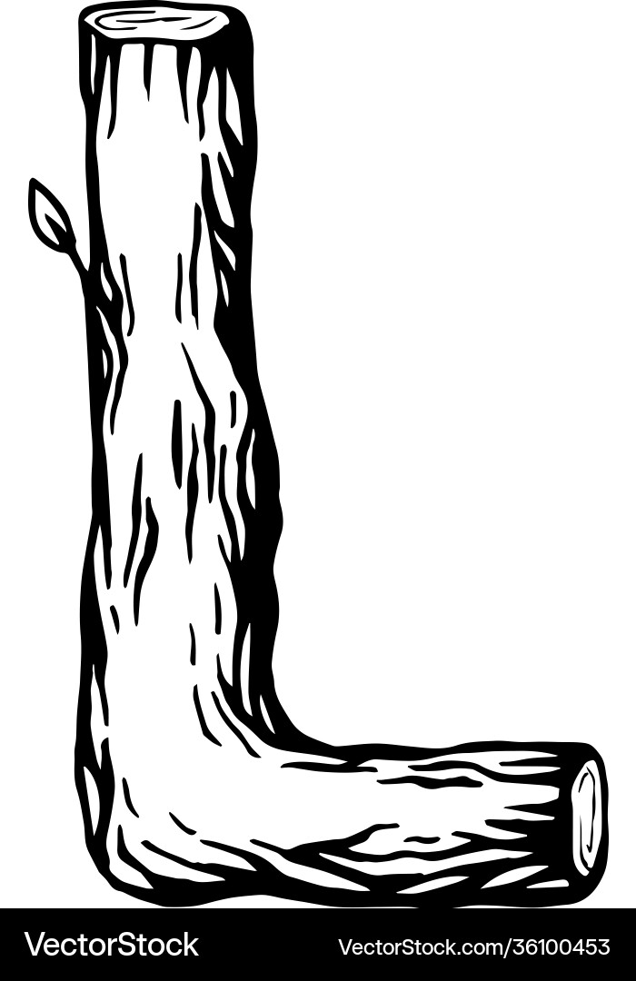 Black engraving letter l made wood with leaves Black engraving letter l made wood with leaves vector image